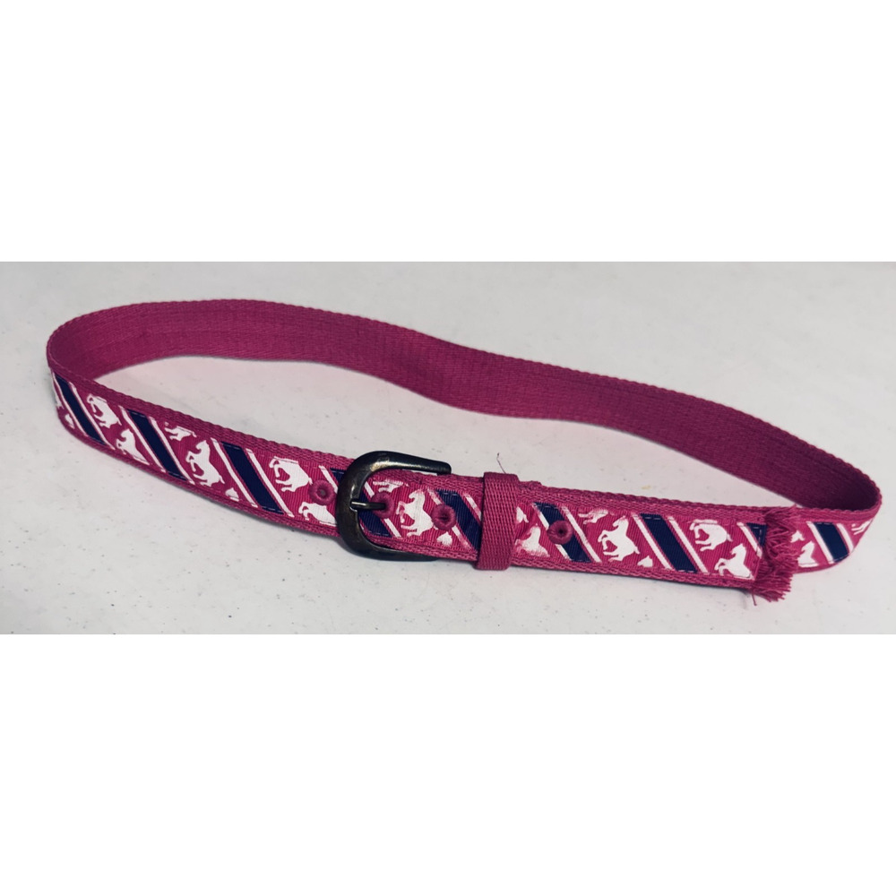 VINTAGE Horse Canvas Equestrian Belt Pink Mustang ribbon womens Sz M Preppy